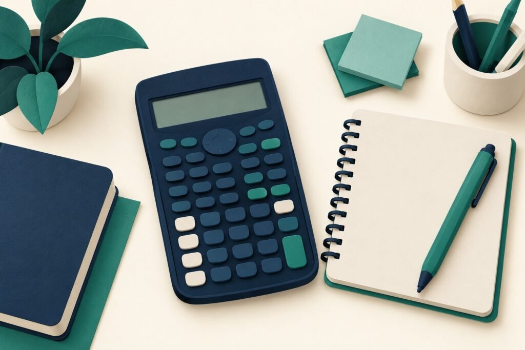 Paper-cut study illustration accompanying Five S1 Calculator Habits to Check in Timed Practice