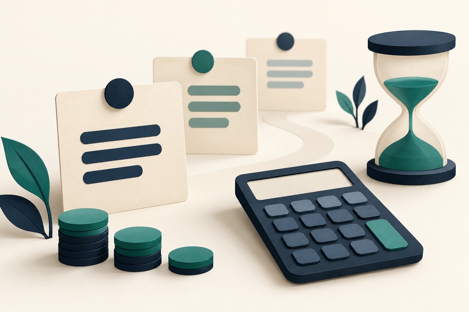 Paper-cut study illustration accompanying Investment Appraisal: Compare Calculations and Business Context