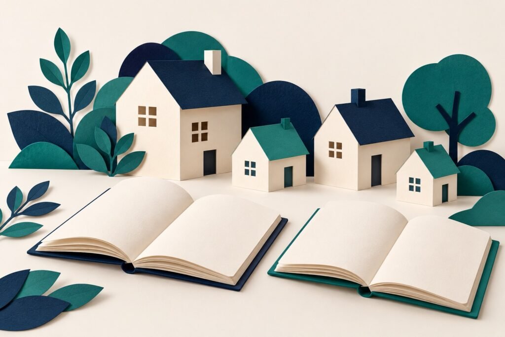 Paper-cut study illustration accompanying Sociology of the Family: Compare Perspectives Clearly