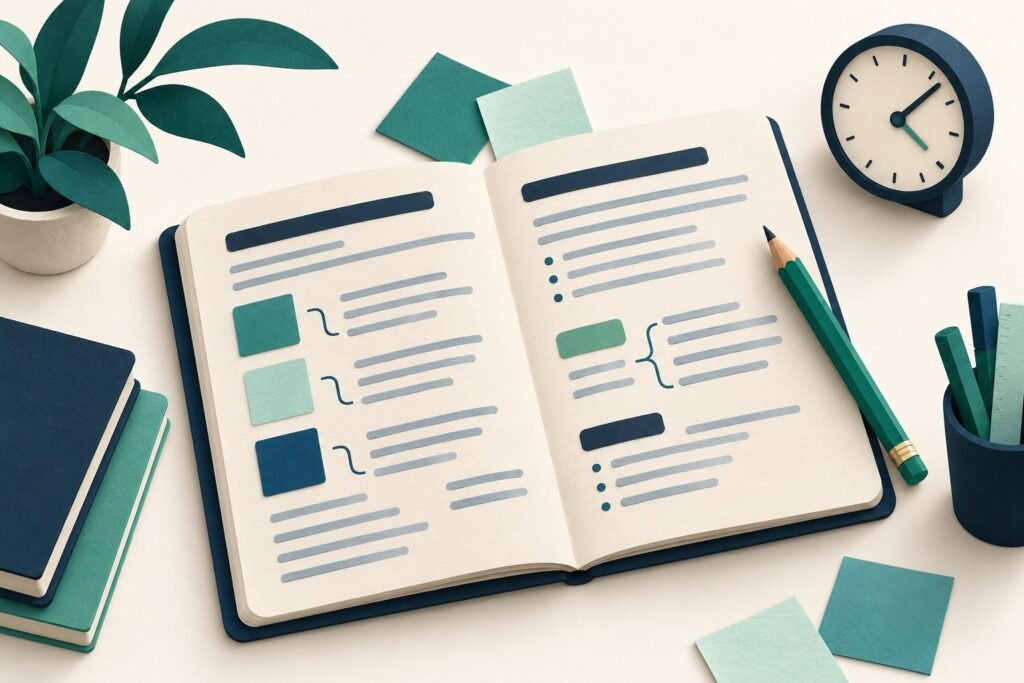 Paper-cut study illustration accompanying How to Plan a Sociology Essay Under Time Pressure