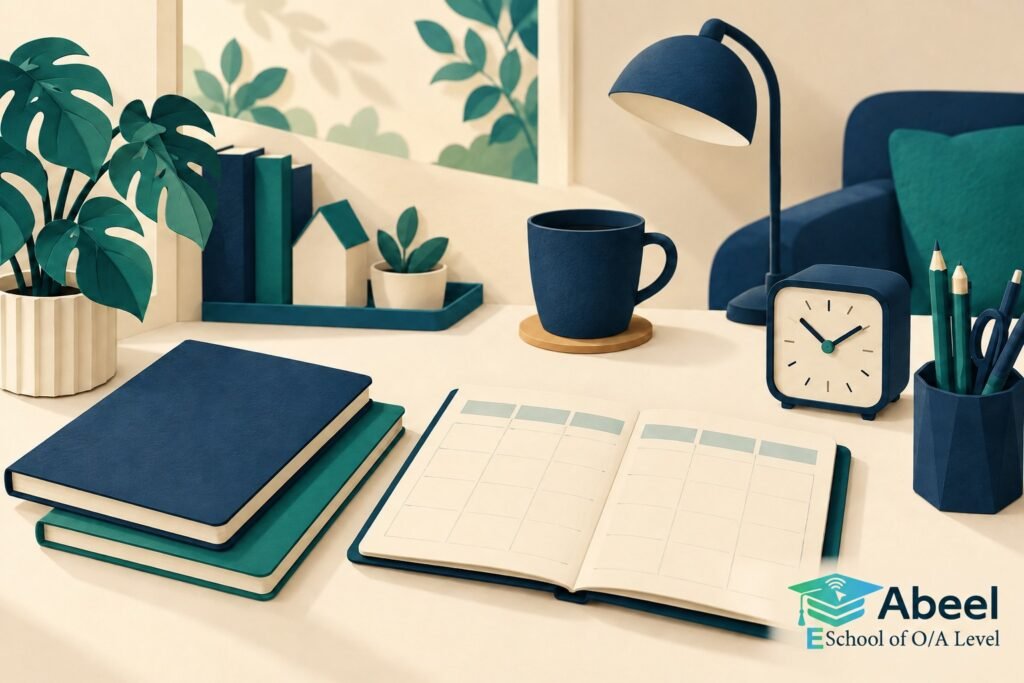 Paper-cut study illustration accompanying O and A Level Study in Karachi: Build a Plan Around the Student's Actual Work
