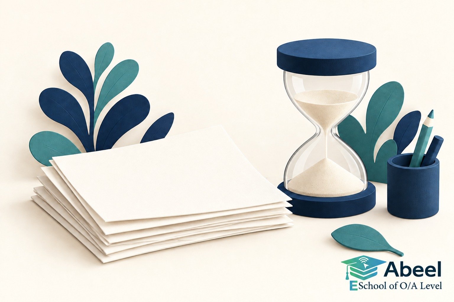 Paper-cut study illustration accompanying O and A Level Study in Larkana: Match Practice to the Question You Need to Answer