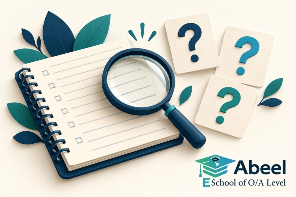 Paper-cut study illustration accompanying O and A Level Study in Mirpur Khas: Match Support to What the Question Requires