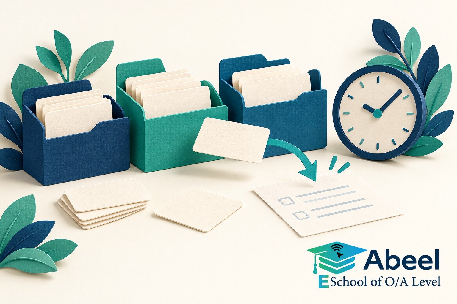 Paper-cut study illustration accompanying O and A Level Study in Jacobabad: Use a Mock Result to Choose the Next Week's Work