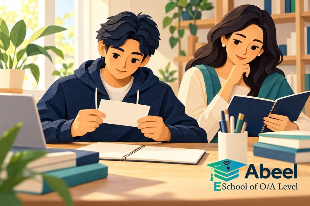 Paper-cut study illustration accompanying O and A Level Study in Faisalabad: Connect Question Language to the Calculation