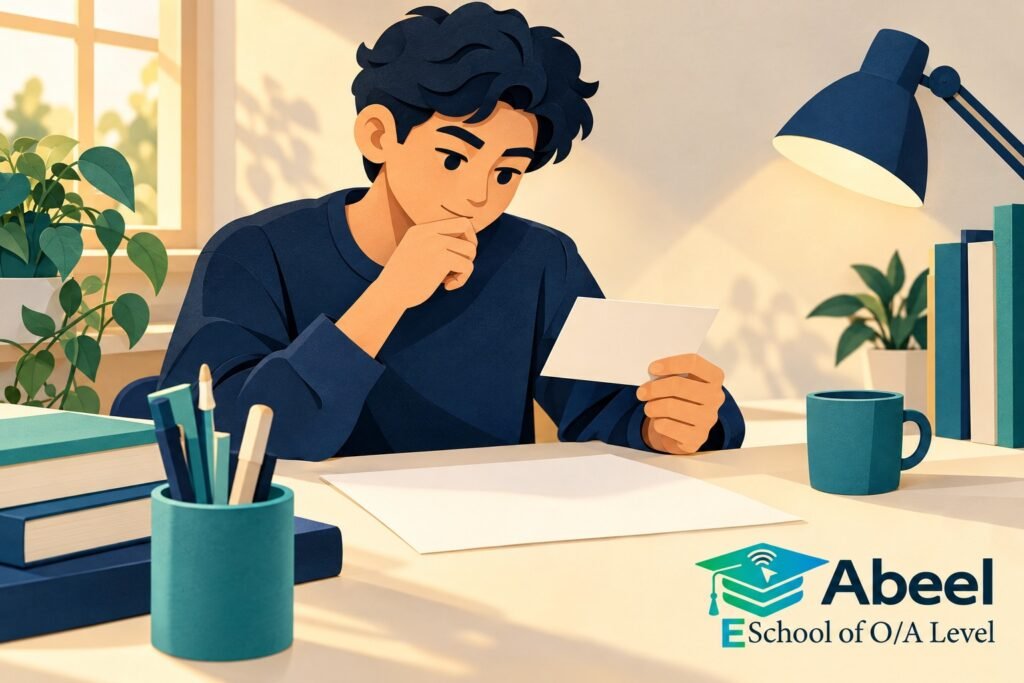 Paper-cut study illustration accompanying O and A Level Study in Rawalpindi: Reconsider an Answer When New Information Arrives