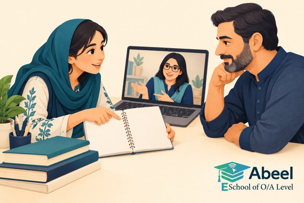 Paper-cut study illustration accompanying O and A Level Study in Sheikhupura: Make the Student's Reasoning Easy to Follow