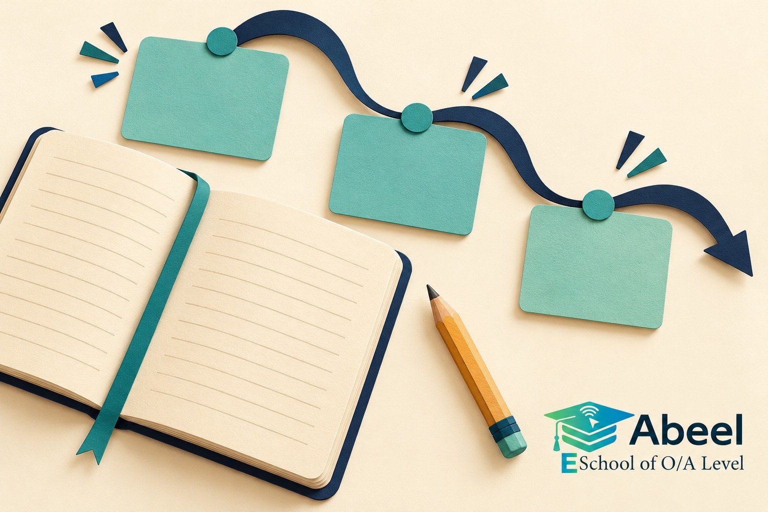 O and A Level Study in Sheikhupura: Make the Student's Reasoning Easy to Follow 1 Paper-cut study illustration accompanying O and A Level Study in Sheikhupura: Make the Student's Reasoning Easy to Follow