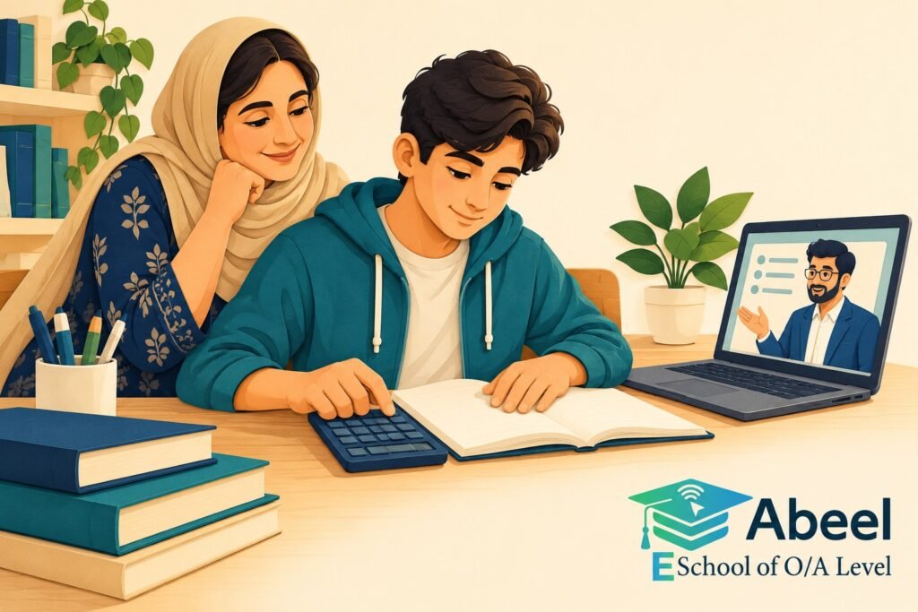 Paper-cut study illustration accompanying O and A Level Study in Rahim Yar Khan: Build Calculator Confidence Before Adding Time Pressure