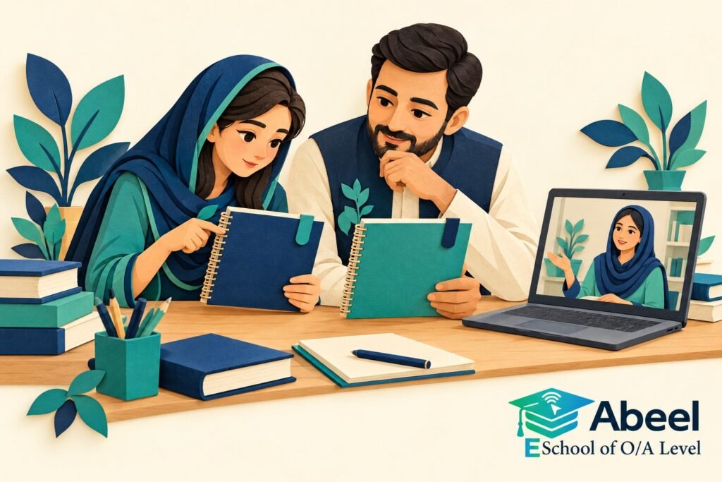Paper-cut study illustration accompanying O and A Level Study in Gujrat: Compare Two Records Before Deciding One Is Wrong