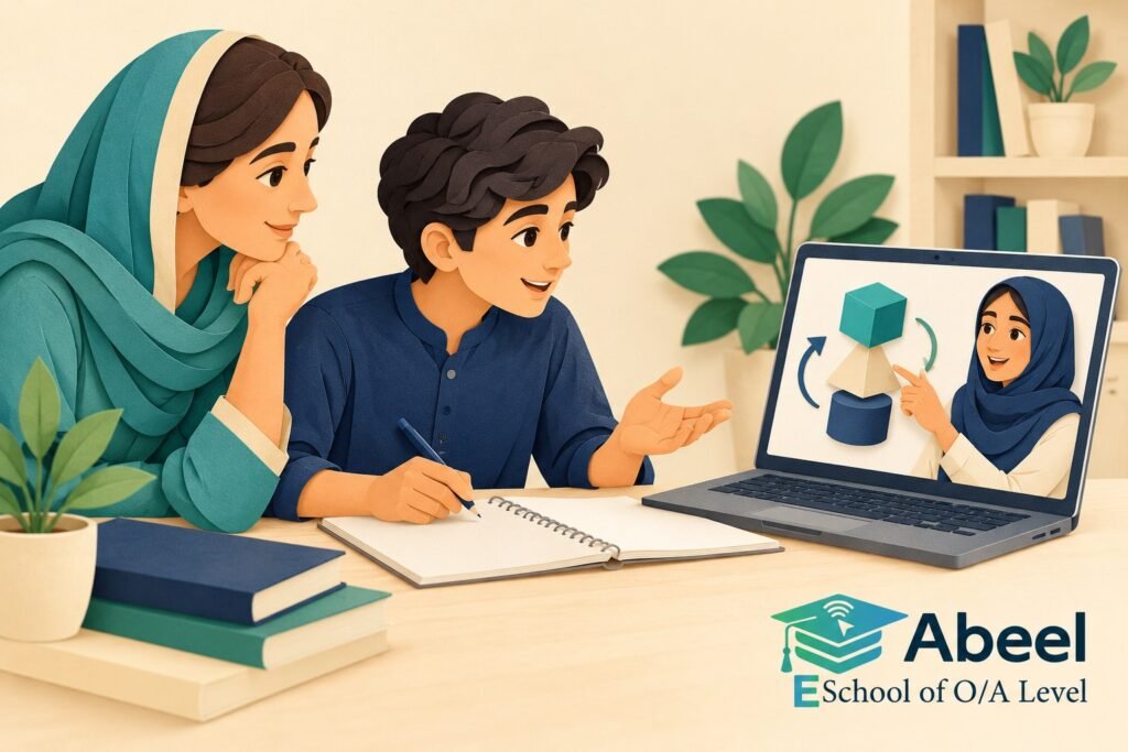 Paper-cut study illustration accompanying O and A Level Study in Sahiwal: Compare the Method Instructions Before Comparing Answers