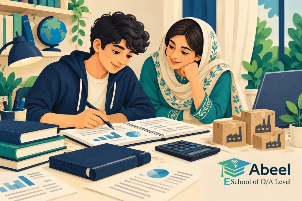 Paper-cut study illustration accompanying Online O and A Level classes in Attock: Trace Fixed Overhead Through Inventory