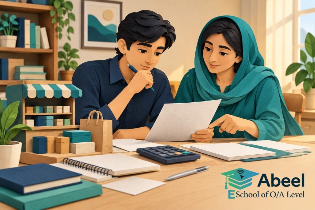Paper-cut study illustration accompanying Online O and A Level classes in Bahawalnagar: Test What a Break-Even Result Assumes