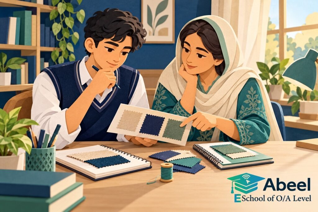 Paper-cut study illustration accompanying Online O and A Level classes in Hasilpur: Explain Price and Usage Variances Separately