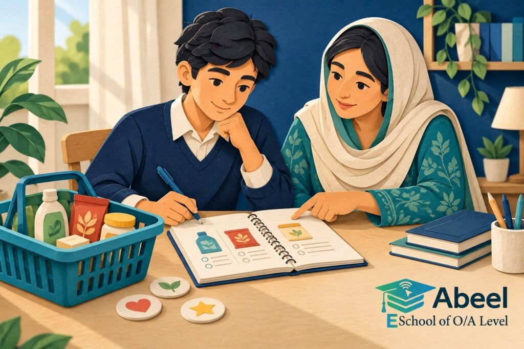 Paper-cut study illustration accompanying Online O and A Level classes in Chakwal: Make a Recommendation Follow the Working
