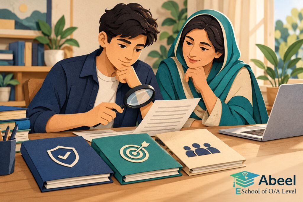Paper-cut study illustration accompanying Online O and A Level classes in Layyah: Keep Three Research Judgements Separate