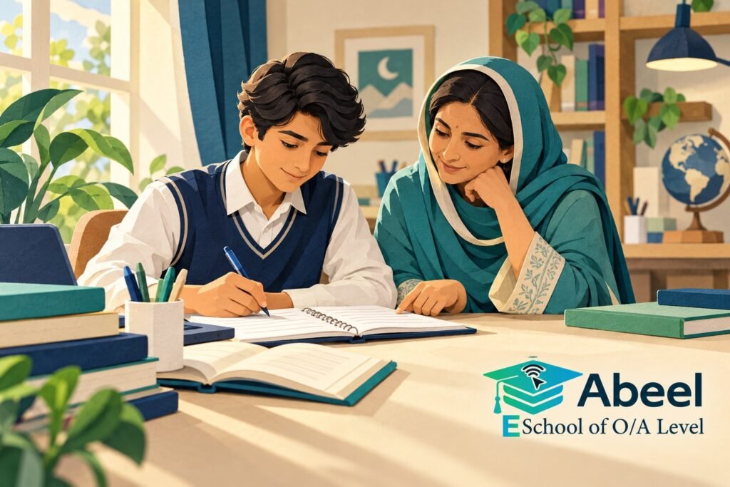 Paper-cut study illustration accompanying Online O and A Level classes in Mandi Bahauddin: Explain Unequal Opportunities Through a Clear Chain
