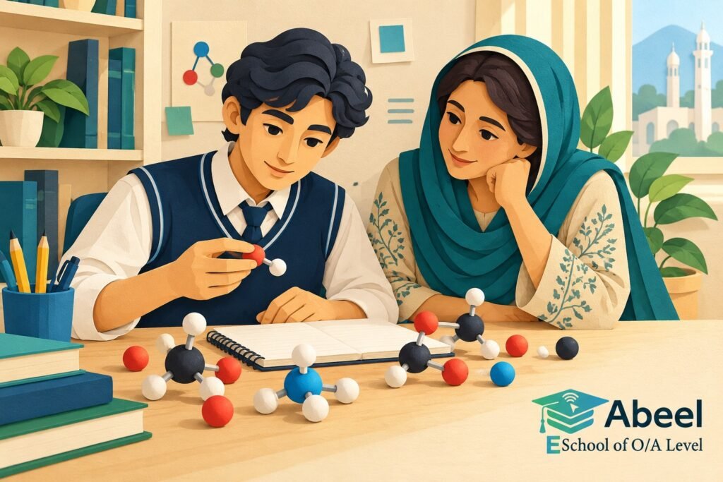 Paper-cut study illustration accompanying Online O and A Level classes in Peshawar: Balance Coefficients Without Changing Formulas
