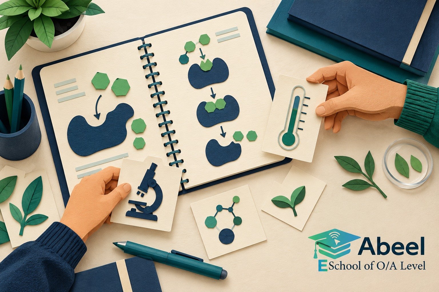 Paper-cut study illustration accompanying Online O and A Level classes in Abbottabad: Separate the Observed Pattern from Its Mechanism