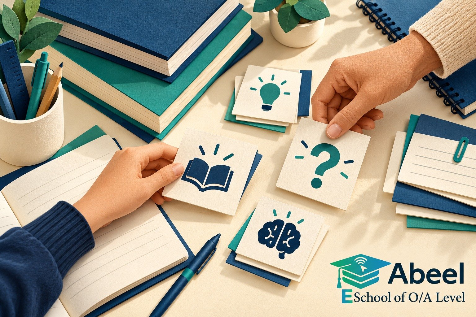 Paper-cut study illustration accompanying Online O and A Level classes in Dera Ismail Khan: Select Relevant Knowledge for an Islamiyat Answer