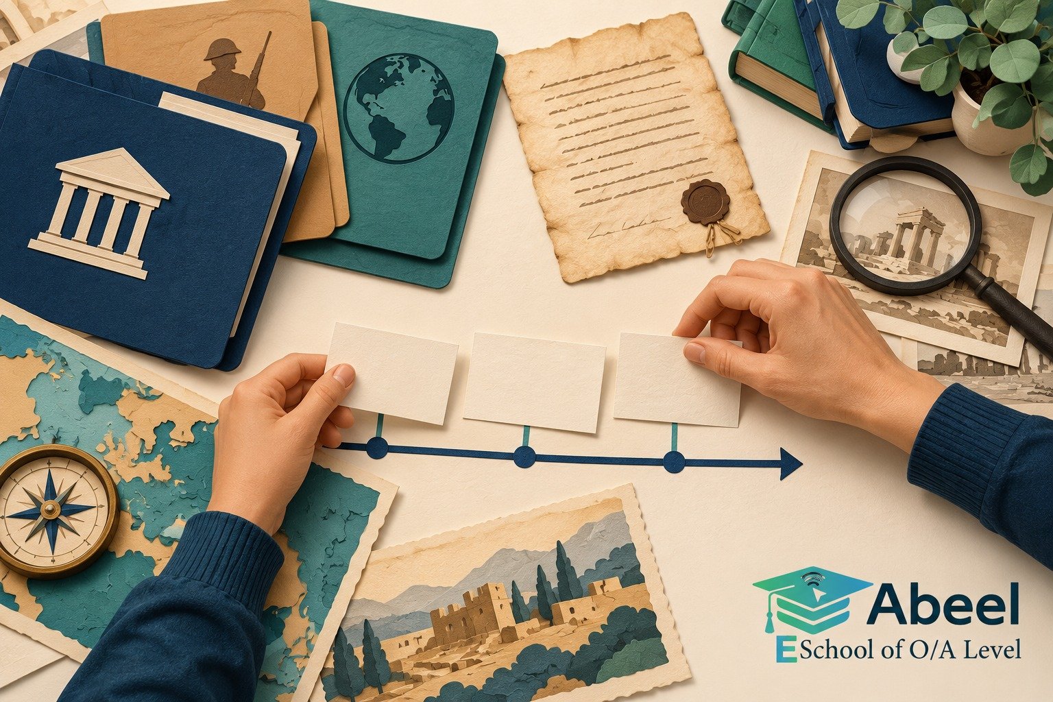 Paper-cut study illustration accompanying Online O and A Level classes in Haripur: Explain a Cause Beyond the Sequence of Events