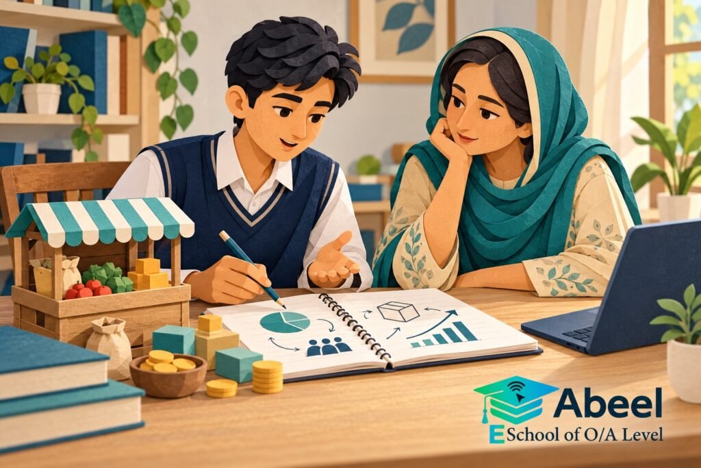 Paper-cut study illustration accompanying Online O and A Level classes in Batkhela: Make the Diagram and Written Chain Agree
