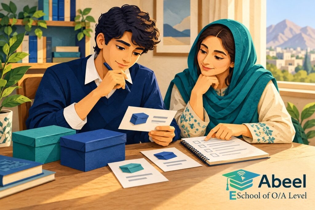 Paper-cut study illustration accompanying Online O and A Level classes in Quetta: Evaluate the Business Decision Through a Threshold