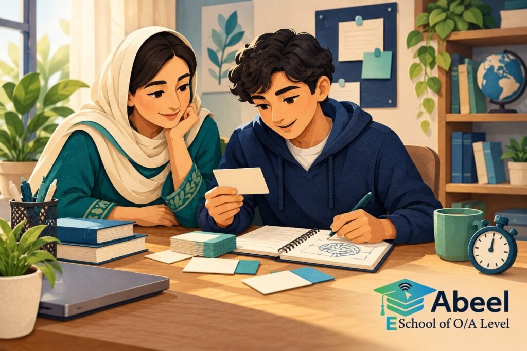 Paper-cut study illustration accompanying Online O and A Level classes in Khuzdar: Remember What a Study Did Before Its Conclusion
