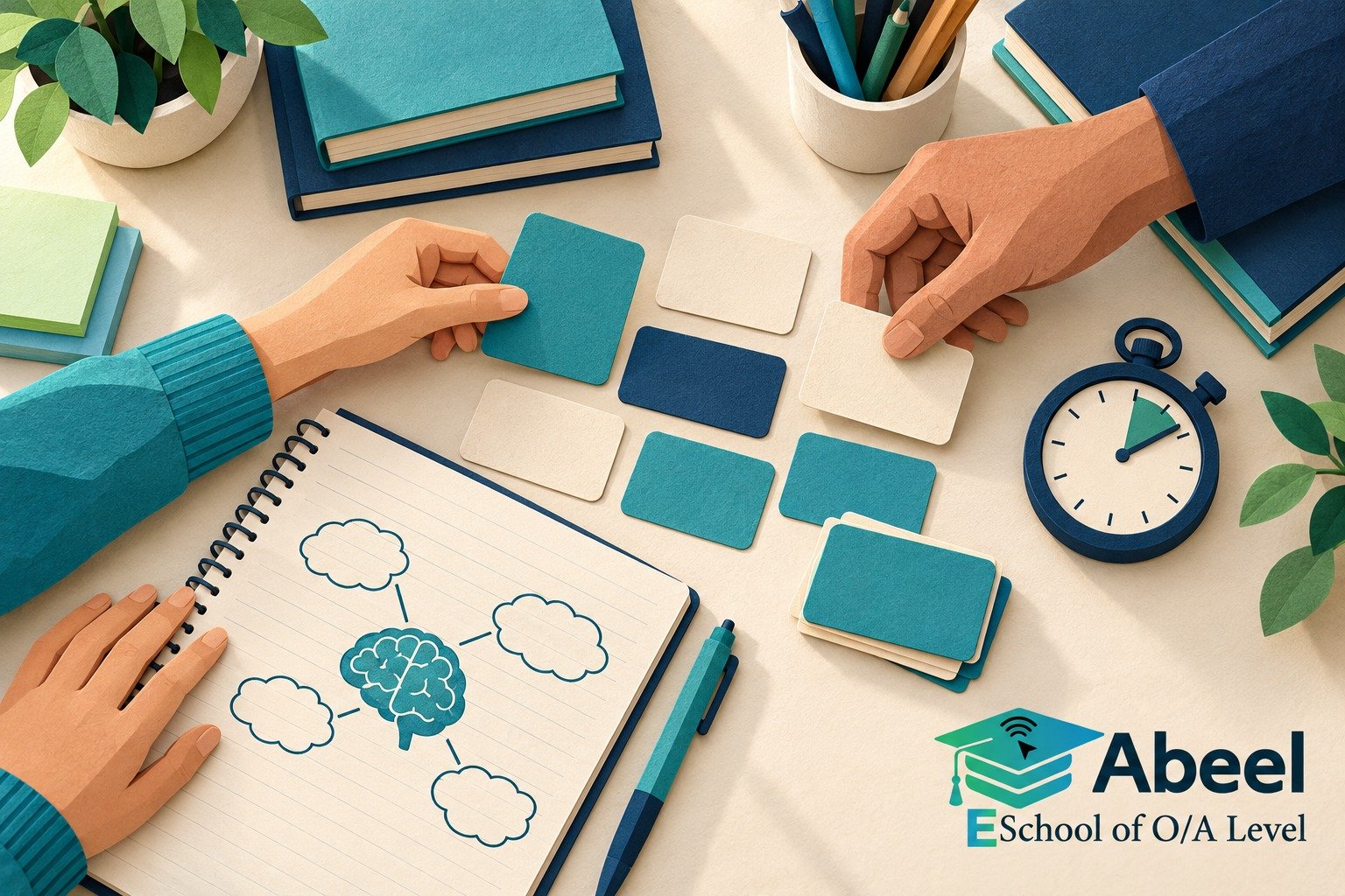 Paper-cut study illustration accompanying Online O and A Level classes in Khuzdar: Remember What a Study Did Before Its Conclusion