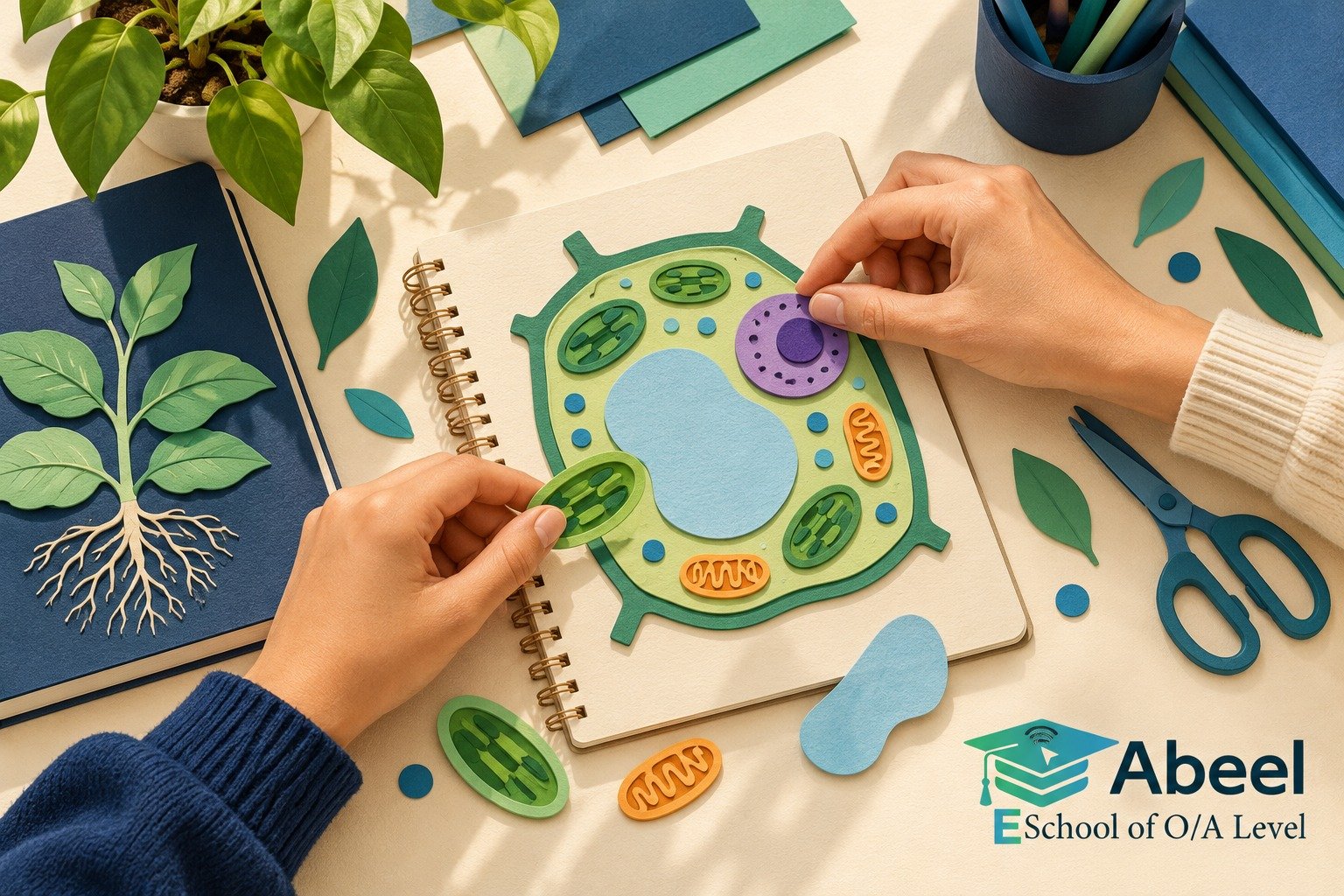 Paper-cut study illustration accompanying Online O and A Level classes in Gwadar: Transfer Biological Principles Without Guessing