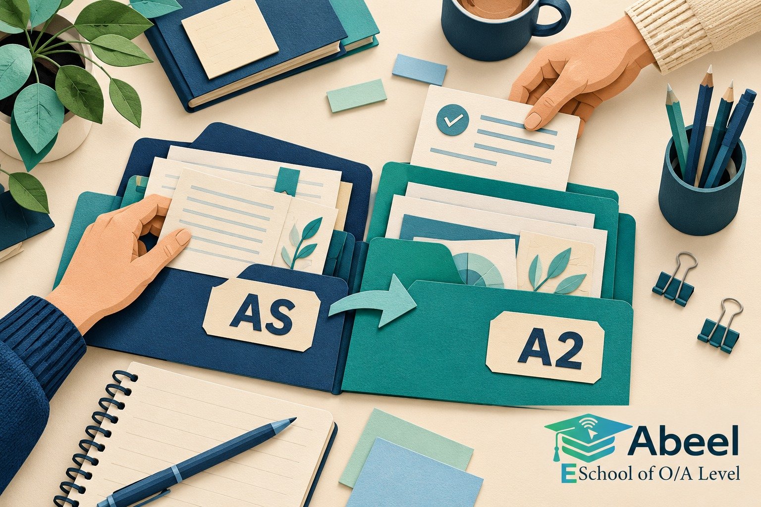 Paper-cut study illustration accompanying Online O and A Level classes in Zhob: Repair an AS Dependency Without Abandoning A2