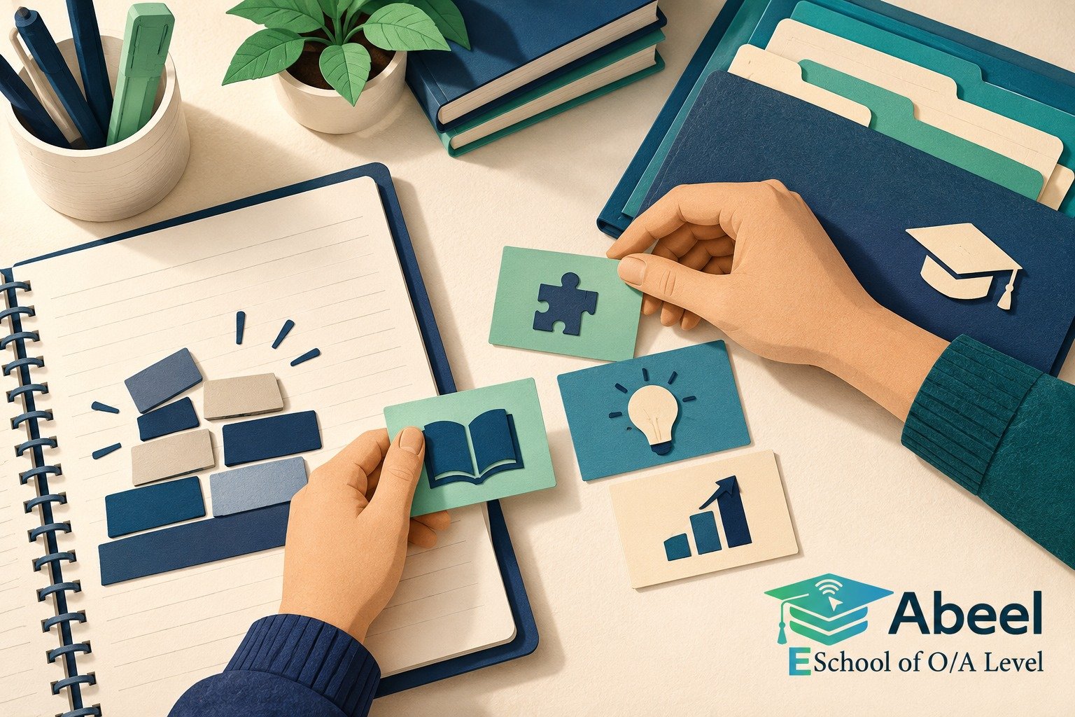 Paper-cut study illustration accompanying Online O and A Level classes in Nushki: Choose a Repair from Evidence of the Gap