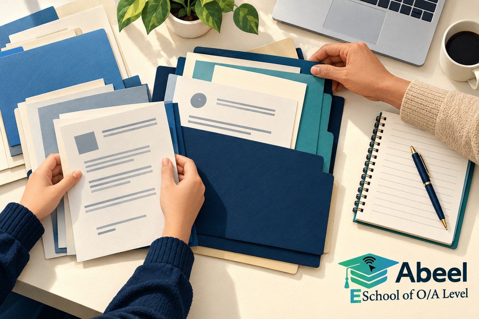 Paper-cut study illustration accompanying Online O and A Level classes in Kotli: Build an Equivalence File Before Making Assumptions