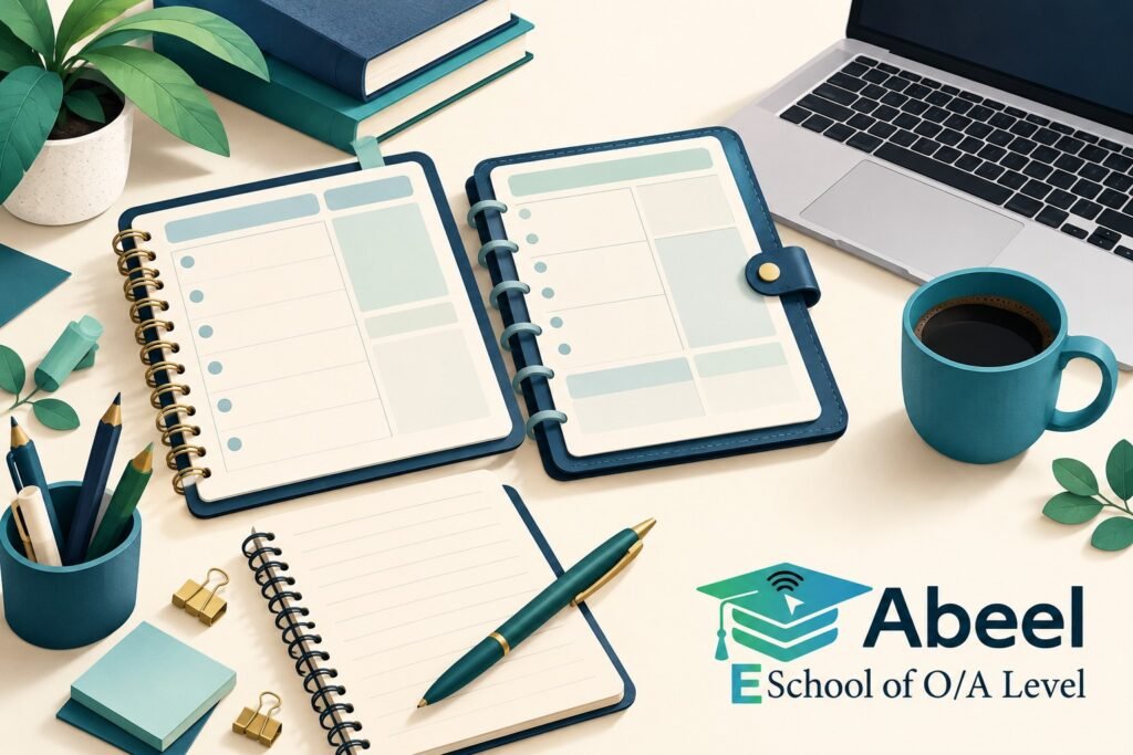 Paper-cut study illustration accompanying How to Add Online Tuition to a Karachi School Timetable Without Duplicating Every Lesson