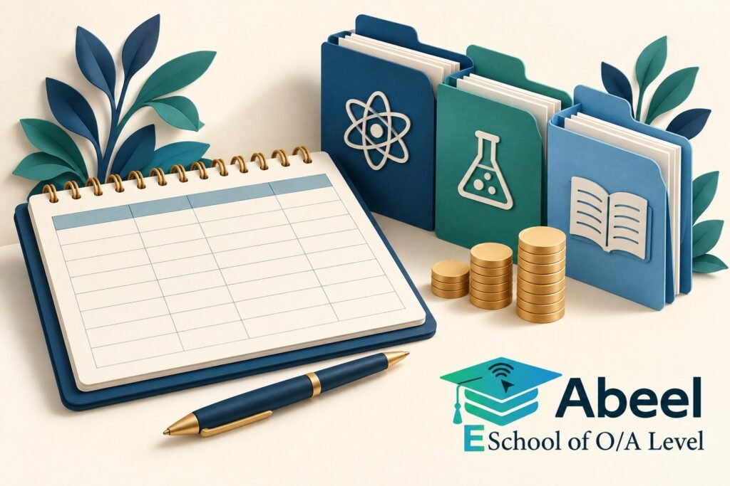 Paper-cut study illustration accompanying A Karachi O Level Subject-Support Budget: Compare the Complete Learning Plan