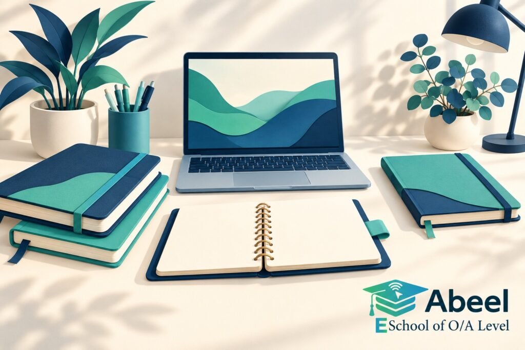 Paper-cut study illustration accompanying A Shared-Device Study Plan for Karachi O/A Level Families