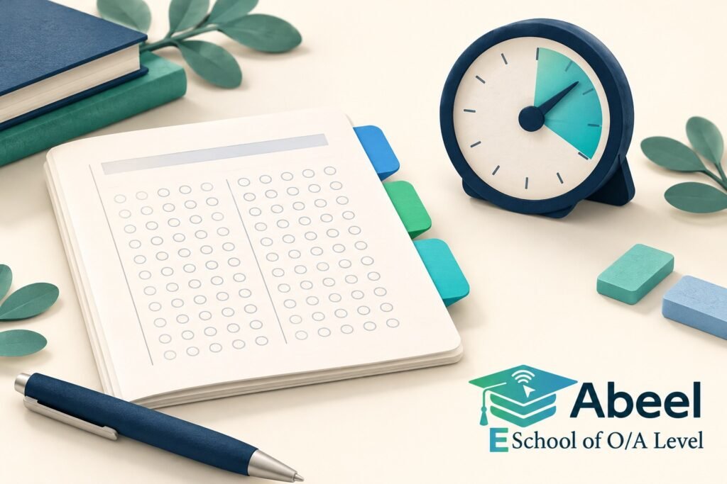 Paper-cut study illustration accompanying Shikarpur Student Practice Plan: Find the Decision That Uses the Time