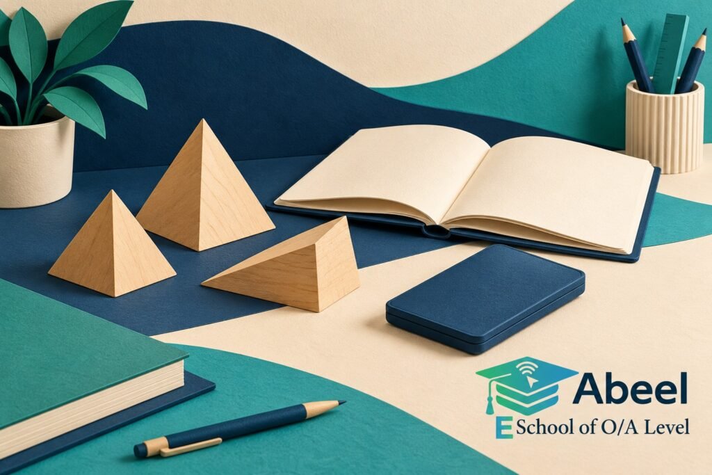 Paper-cut study illustration accompanying Kotri Student Practice Plan: Choose a Trigonometric Ratio Before Using a Calculator