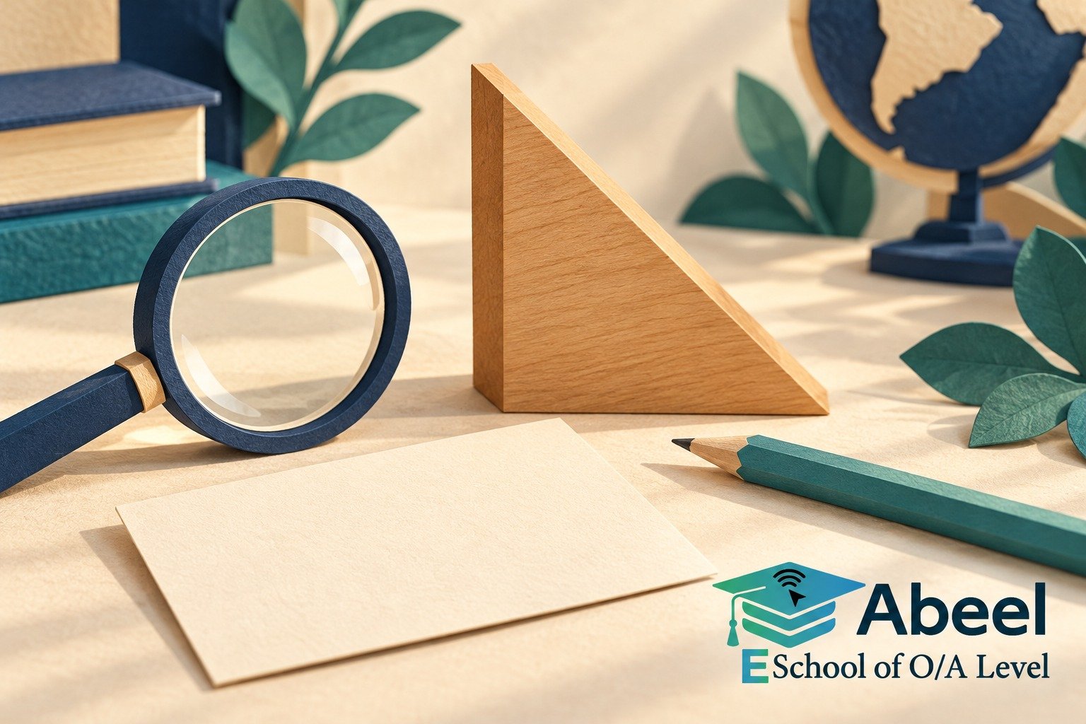 Paper-cut study illustration accompanying Kotri Student Practice Plan: Choose a Trigonometric Ratio Before Using a Calculator