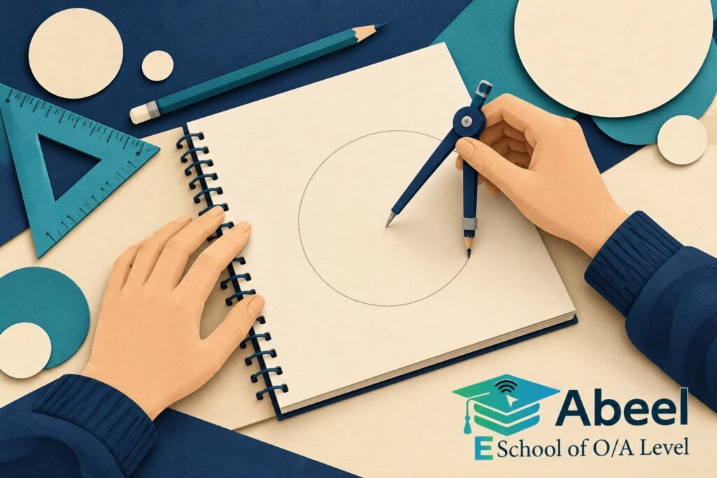 Paper-cut study illustration accompanying Matiari O Level Circle Geometry: Match the Angle to Its Reason