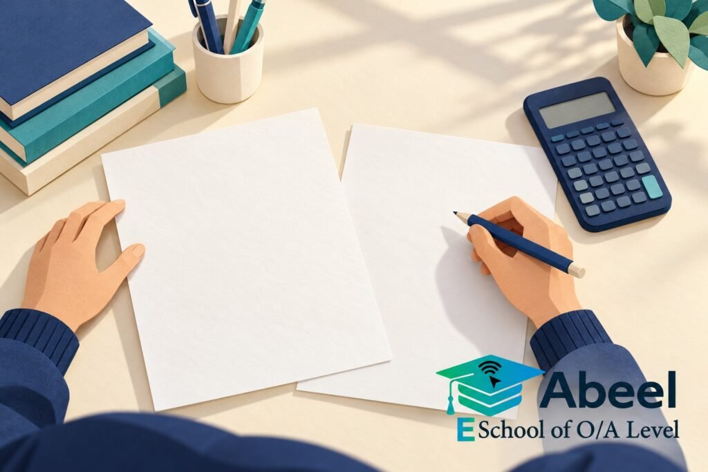 Paper-cut study illustration accompanying Shahdadpur O Level Maths: Check the Answer Against the Original Conditions