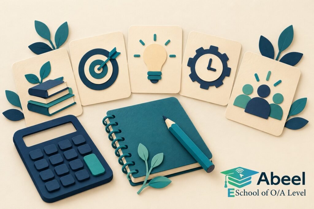 Paper-cut study illustration accompanying Rahim Yar Khan S1 Practice: Five Calculator Habits to Check Before Timing a Full Paper