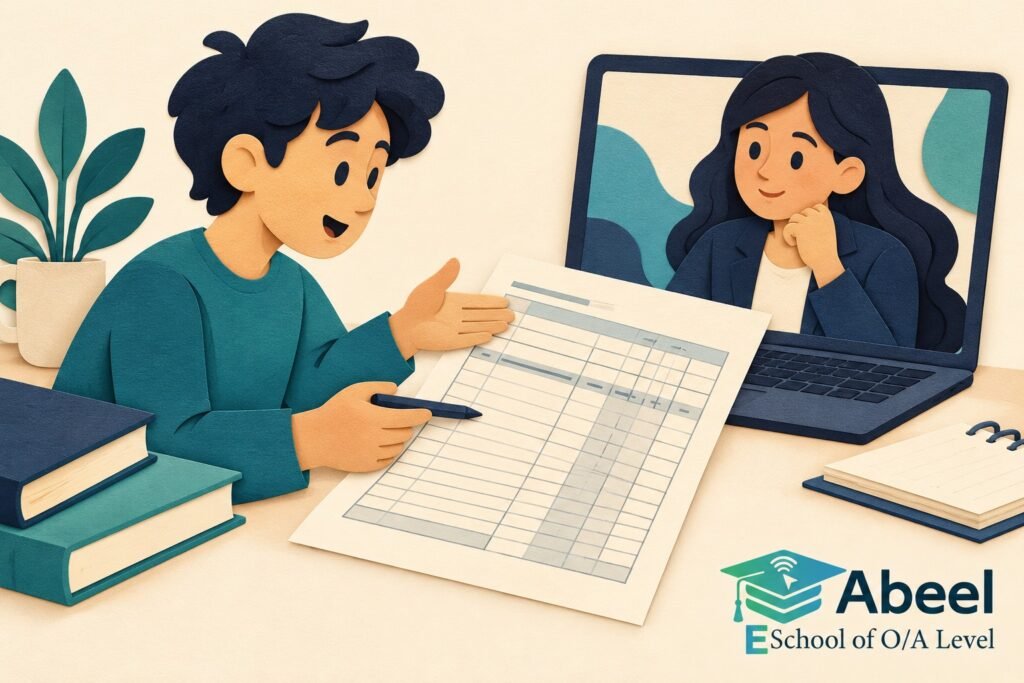 Paper-cut study illustration accompanying Sadiqabad AS-to-A2 Accounting: Change the Way You Review a Question