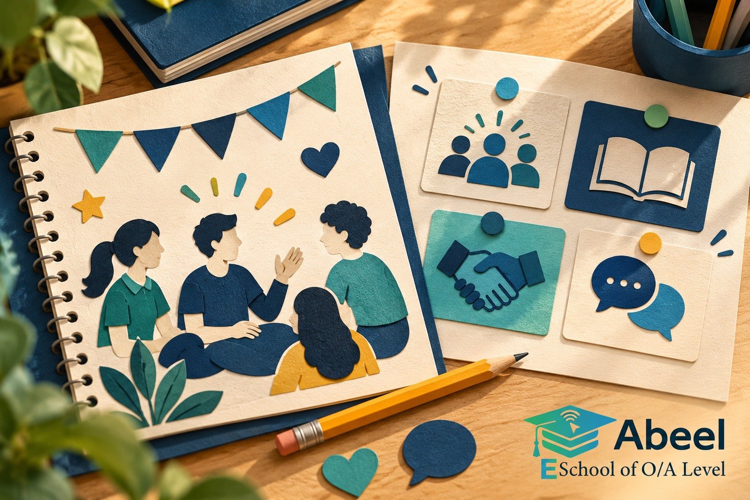 Paper-cut study illustration accompanying Socialisation practice in Lodhran: Link Agents, Mechanisms and Learned Behaviour