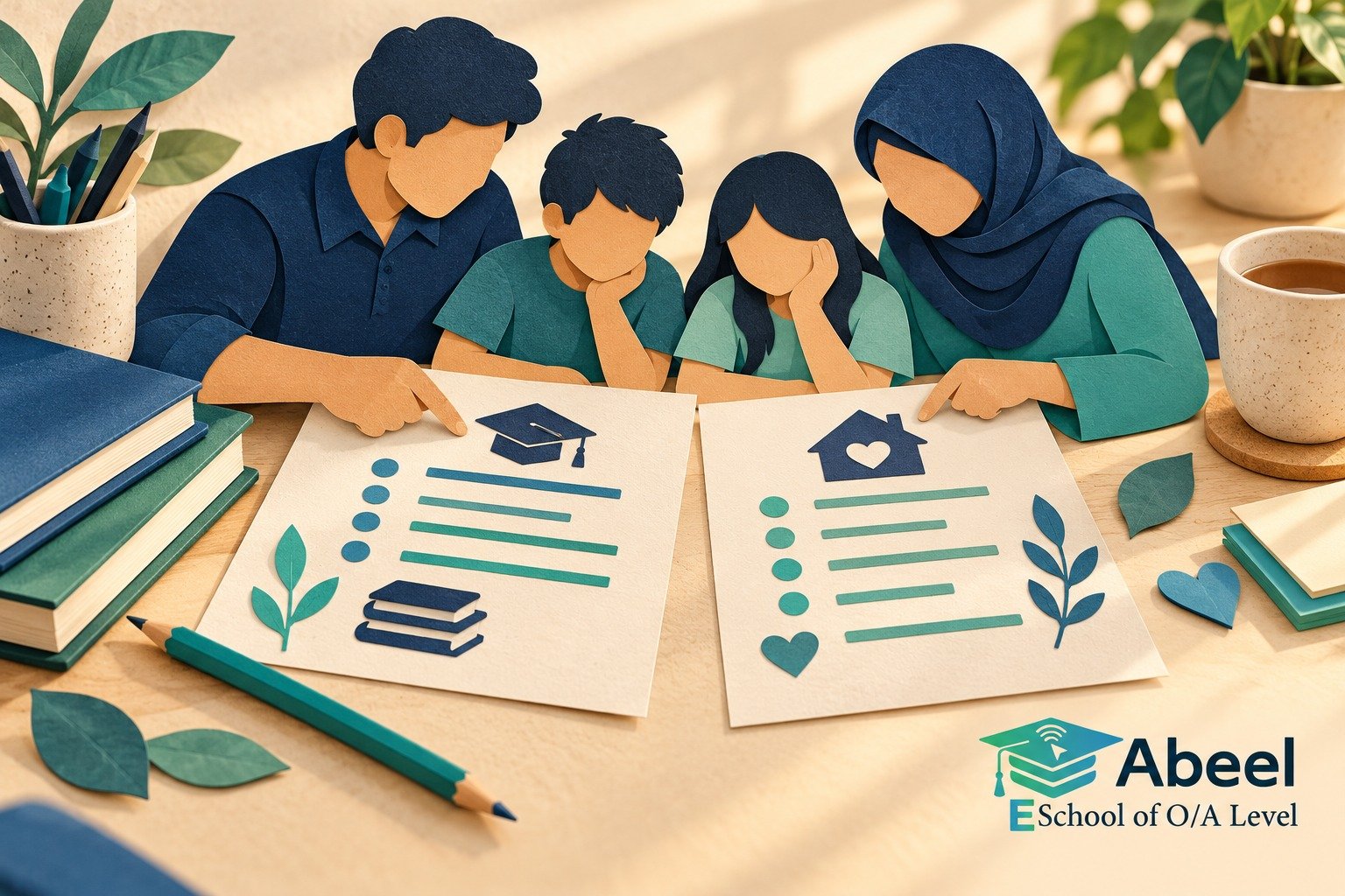 Paper-cut study illustration accompanying Sociology family perspectives in Pakpattan: Keep the Family Question Constant Across Perspectives