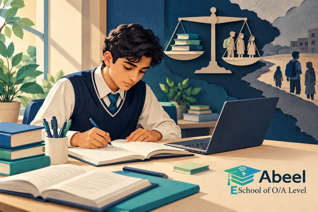 Paper-cut study illustration accompanying Education and inequality practice in Mandi Bahauddin: Explain Unequal Opportunities Through a Clear Chain
