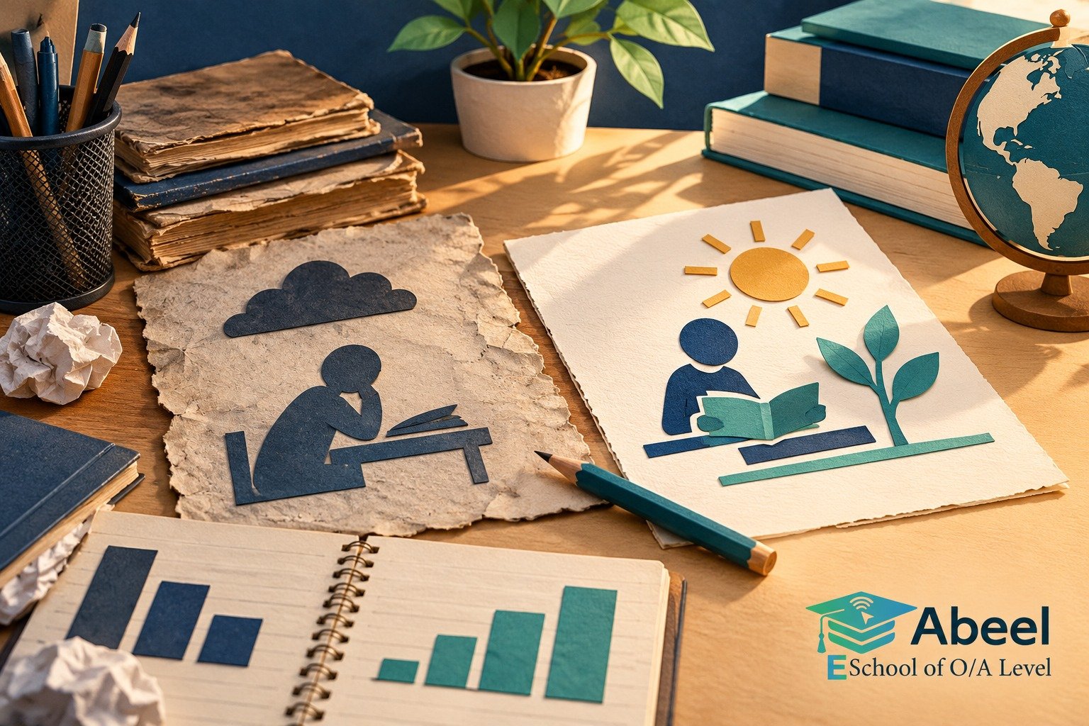 Paper-cut study illustration accompanying Education and inequality practice in Mandi Bahauddin: Explain Unequal Opportunities Through a Clear Chain