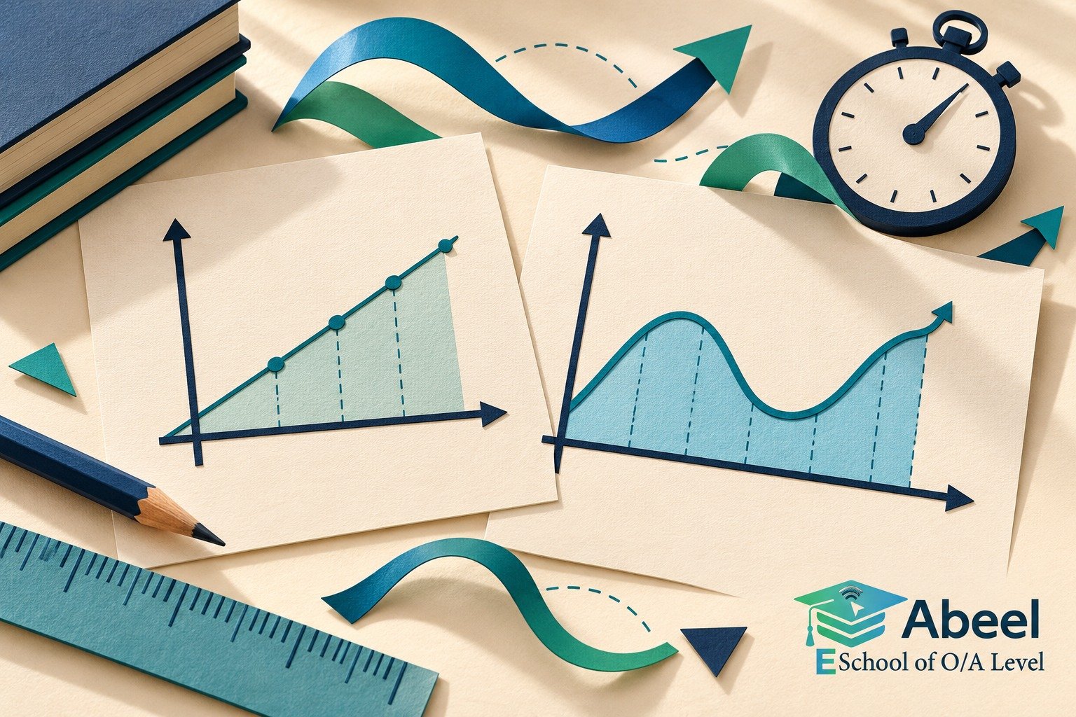 Paper-cut study illustration accompanying Physics graph practice in Samundri: Read the Axes Before Interpreting the Line