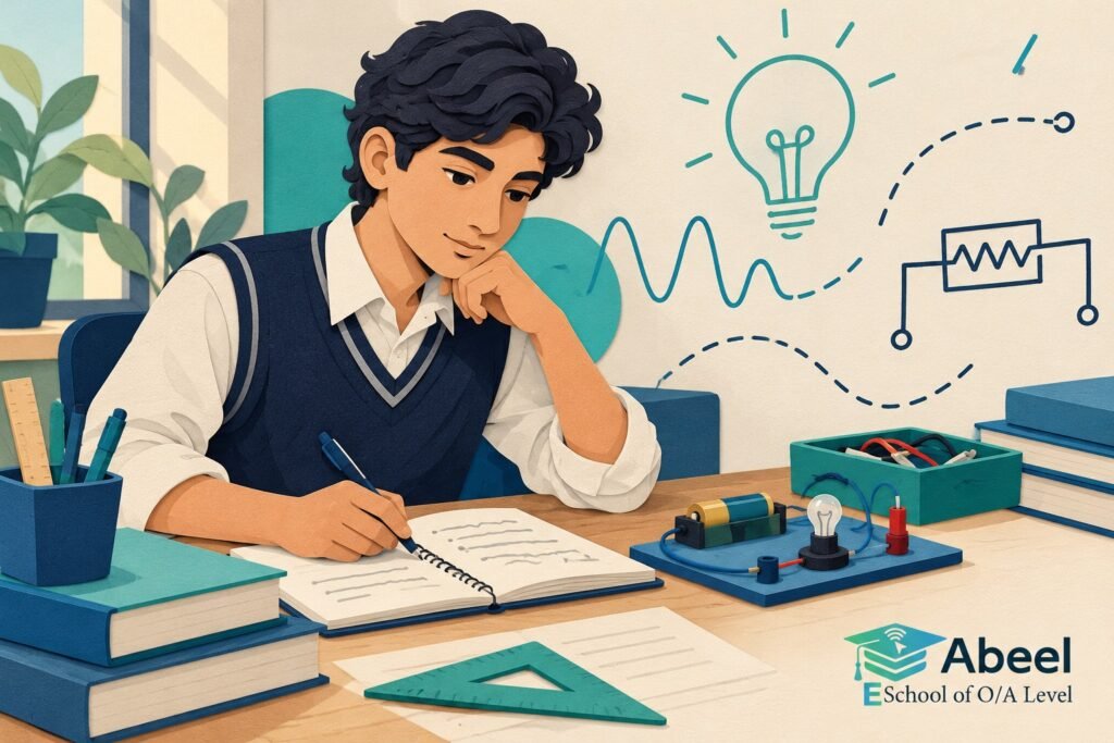 Paper-cut study illustration accompanying Electric circuit practice in Wazirabad: Keep Circuit Quantities Separate