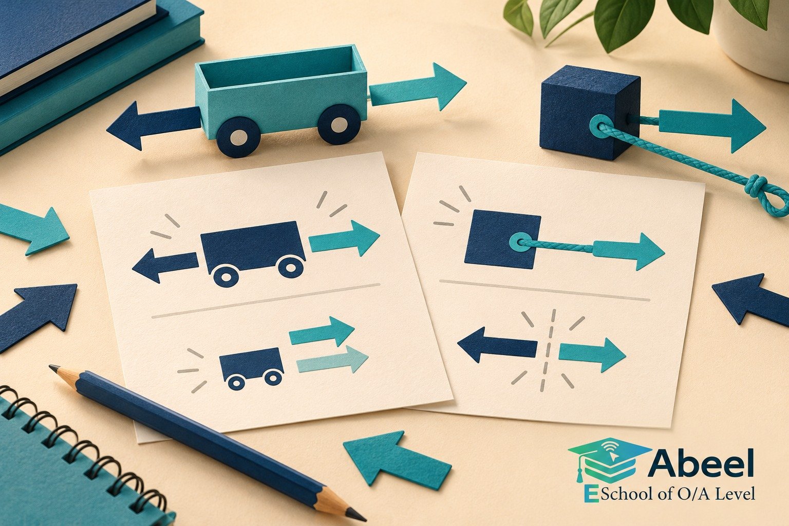 Paper-cut study illustration accompanying Forces and motion practice in Talagang: Find the Resultant Before Calculating Acceleration